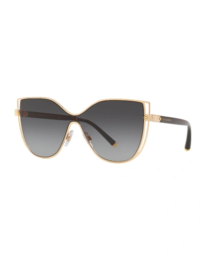 Dolce & Gabbana Metal Butterfly Shield Sunglasses W/ Logo Print Lens In Light Grey Gradient Black