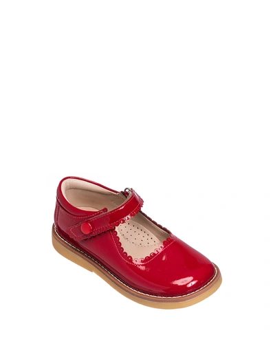Elephantito Girl's Scalloped Leather Mary Janes, Toddler In Patent Red