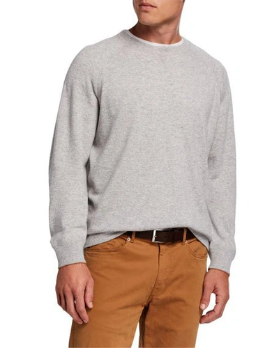 Brunello Cucinelli Men's Athletic Raglan-sleeve Cashmere Sweater In Beige