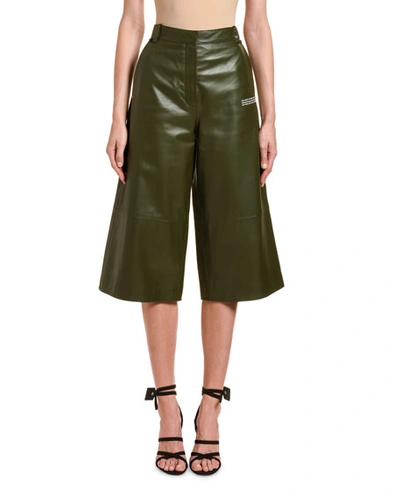 Off-white Leather Culotte Trousers In Green