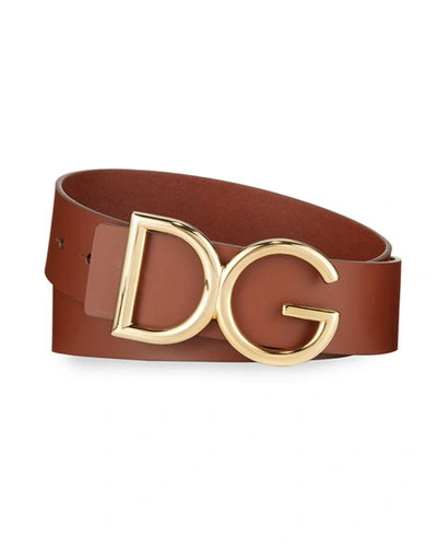 Dolce & Gabbana Men's Leather Belt W/ Logo Buckle In Brown
