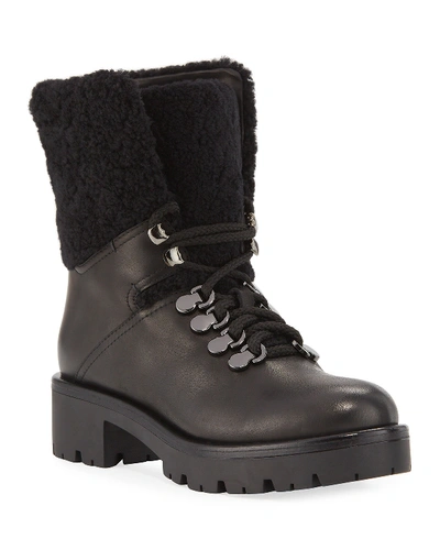 Aquatalia Jamie Shearling Lace-up Booties In Black
