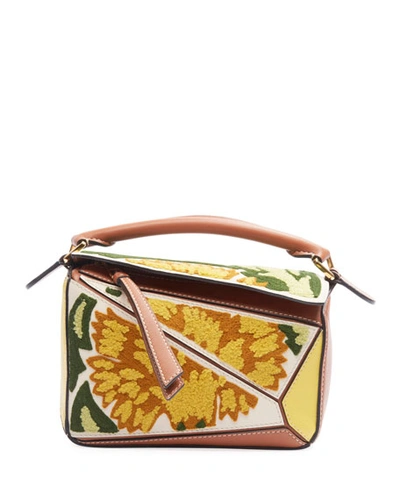 Loewe William De Morgan Mini Puzzle Floral Leather Bag In Yellow