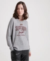 SUPERDRY WOMEN'S MADDIE GRAPHIC LONG SLEEVED TOP LIGHT GREY SIZE: 10,21030255006982SR028