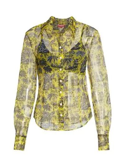 Staud Brady Layered Tropical Print Blouse In Marigold Toile