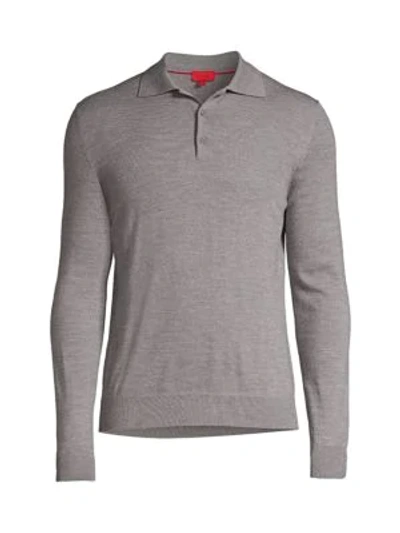 Isaia Long-sleeve Merino Wool Polo In Grey