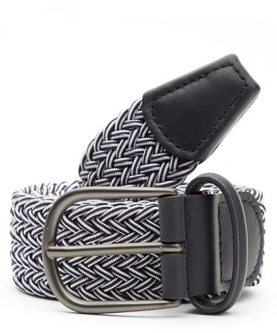 Anderson's Leather-trimmed Elasticated Woven Belt In Black