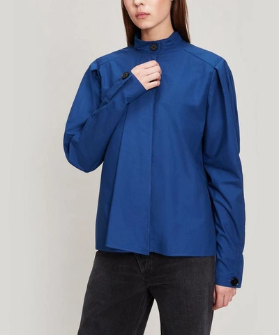 Lemaire Washed Cotton Tie Shirt In Royal Blue