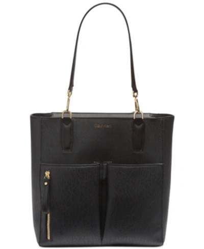 Calvin Klein Elaine North South Tote In Black/gold