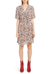 ISABEL MARANT RUFFLE TRIM FLORAL STRETCH SILK DRESS,RO1319-20P020I