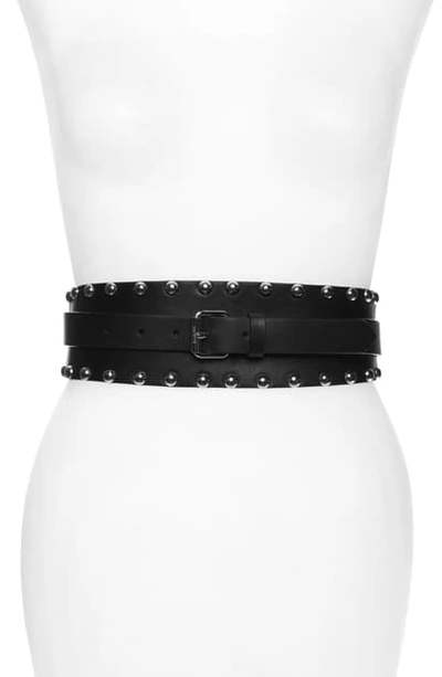 Allsaints Double Wrap Studded Edge Leather Belt In Black/ Shiny Nickel