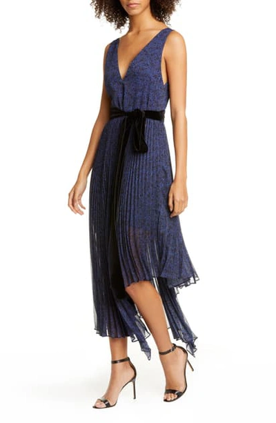 Alice And Olivia Aiden Asymmetrical Chiffon Midi Dress In Dream Azure