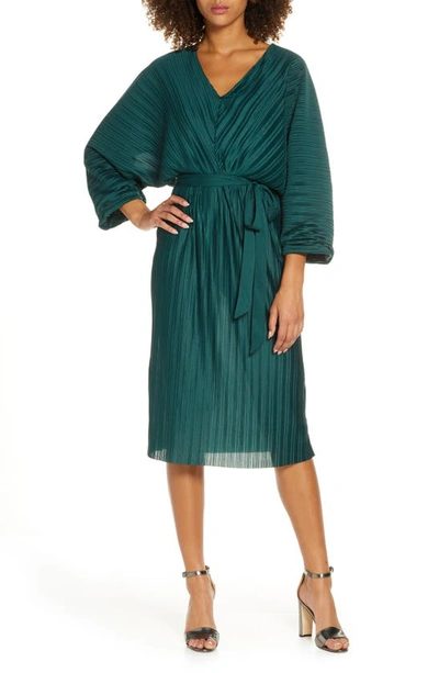 French Connection Regi Dolman Sleeve Pliss Dress In Bayou Green | ModeSens