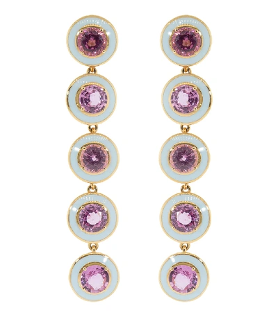 Selim Mouzannar Pink Sapphire And Blue Enamel Drop Earrings In Rosegold