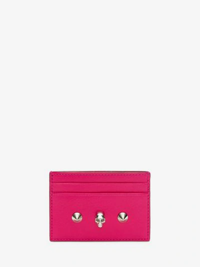 Alexander Mcqueen Bicolor Leather Card Holder In Fuchsia,red