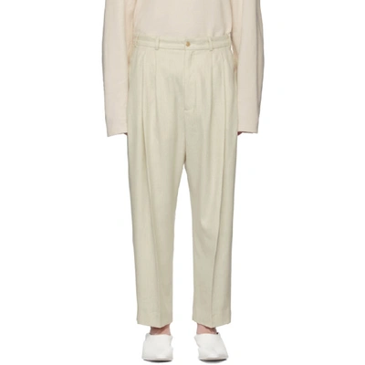 Hed Mayner Off-white Wool Pleated Trousers In Ecru Blend