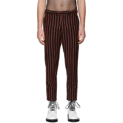 Ann Demeulemeester Striped Mid-rise Wool-blend Trousers In Black,red