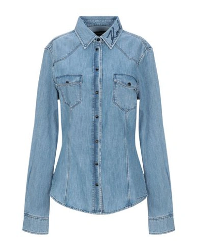 Karl Lagerfeld Cotton Denim Shirt In Medium Denim