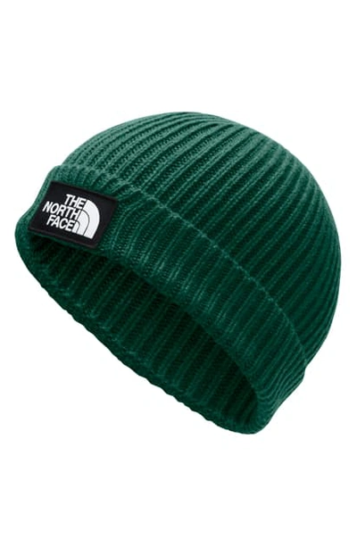 The North Face Logo Cuff Beanie In Night Green