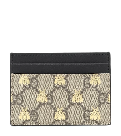 Gucci Gg Supreme Bees Card Holder In Beige