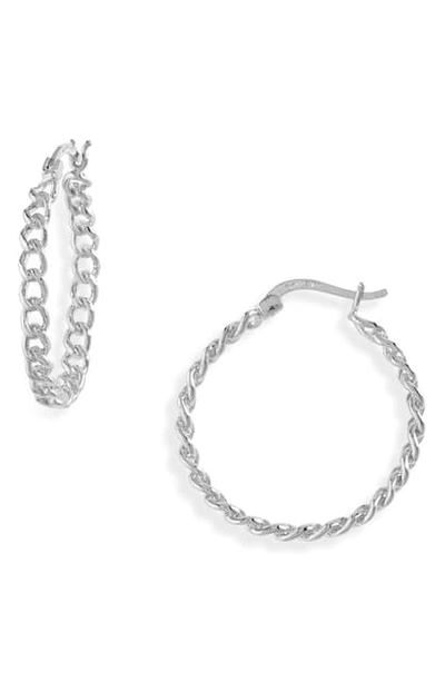 Argento Vivo Large Curb Chain Hoop Earrings In Silver