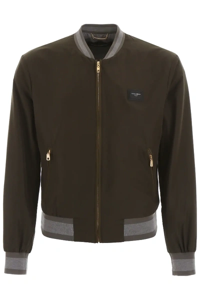 Dolce & Gabbana Nylon Bomber Jacket In Green,grey