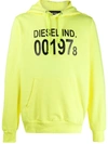Diesel Logo Print Front Pocket Hoodie In Yellow