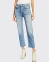 Re/done High-rise Stovepipe Distressed Jeans With Raw-edge Hem In Cloudy Blue