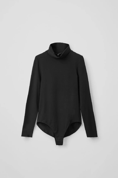 Cos Folded Neck Cotton-mix Body In Black