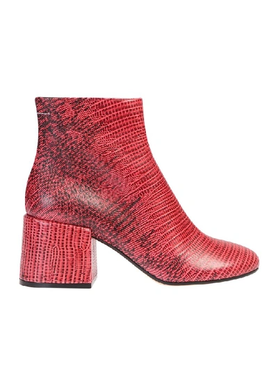 Mm6 Maison Margiela Crocodile Effect Ankle Boots In Red