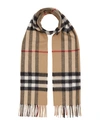 Burberry Soft Checked Cashmere Scarf With Fringed Edges In Dark Beige