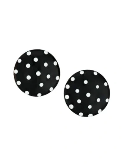 Kenneth Jay Lane Black Enamel Polka Dot Button Clip-on Earrings In Black White