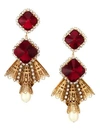 KENNETH JAY LANE ANTIQUE GOLDPLATED, RUBY CRYSTAL & FAUX-PEARL DROP CLIP-ON EARRINGS,0400011941258
