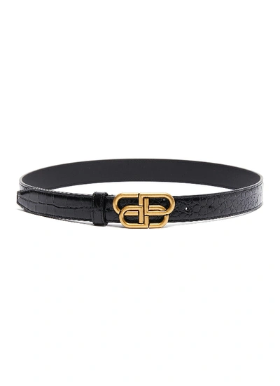 Balenciaga 'bb' Logo Thin Croc Embossed Leather Belt