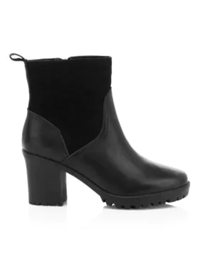 Soludos Dani Faux Shearling-lined Leather & Suede Ankle Boots In Black