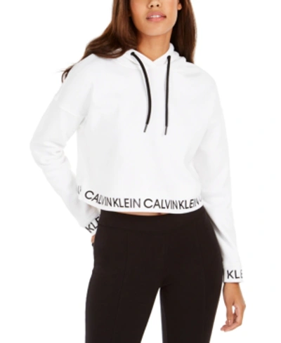 Calvin Klein Performance Logo Fleece-lined Cropped Hoodie In White