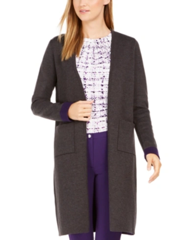 Calvin Klein Patch-pocket Open-front Longline Cardigan In Charcoal/night