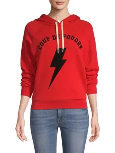 Frame Flocked French Cotton-blend Terry Hoodie In Red