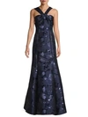 AIDAN MATTOX HALTERNECK METALLIC FLORAL TRUMPET GOWN,0400011898346