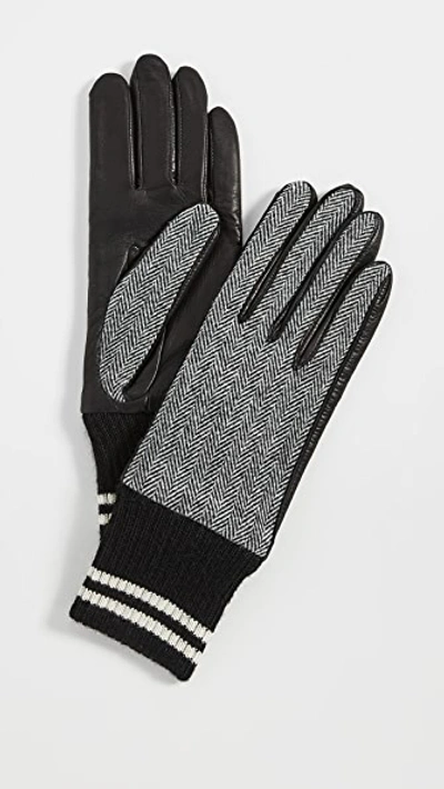 Rag & Bone Leather & Herringbone Knit Skit Gloves In Black