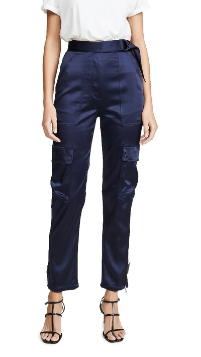 Jonathan Simkhai Structured Sateen Utility Trousers In Midnight