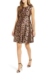 ANNE KLEIN ANIMAL JACQUARD FIT & FLARE DRESS,10740796