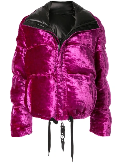 Kru Reversible Velvet Puffer Jacket In Purple