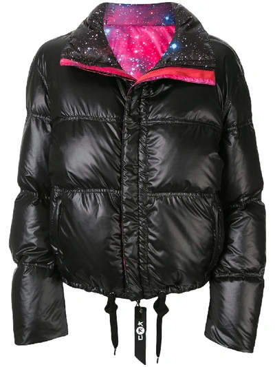 Kru Reversible Velvet Puffer Jacket In Black