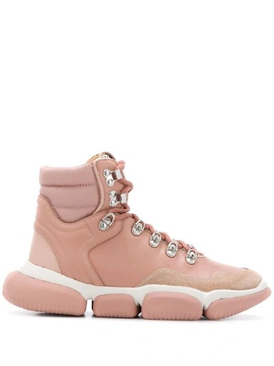 Moncler Lace-up Snow Boots In Pink