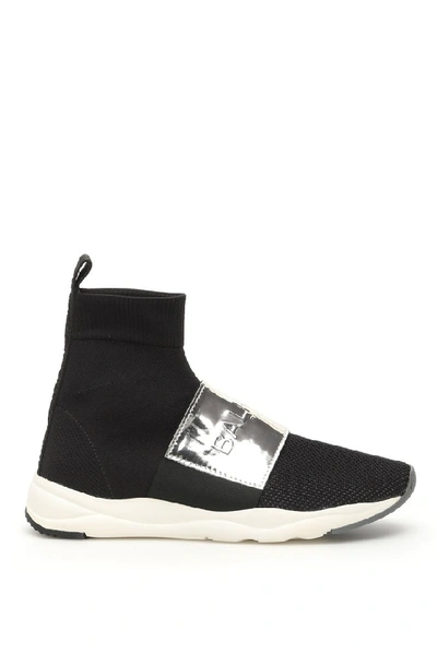 Balmain Running Cameron Knit Sneakers In Black,silver,white