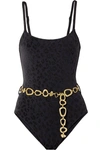 SOLID & STRIPED THE NINA BELTED STRETCH LEOPARD-JACQUARD SWIMSUIT