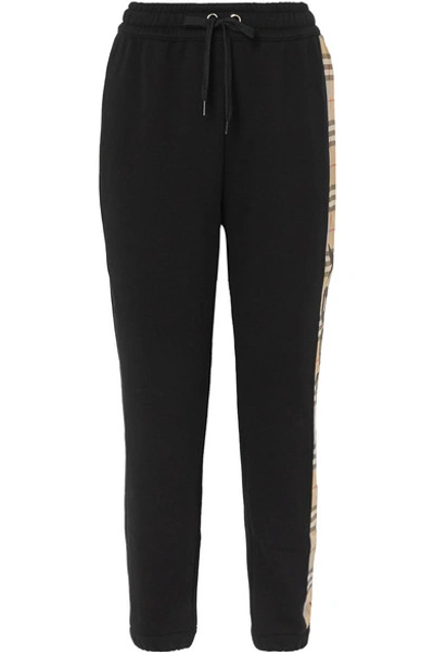 Burberry Checked Paneled Cotton-jersey Track Pants In Nero