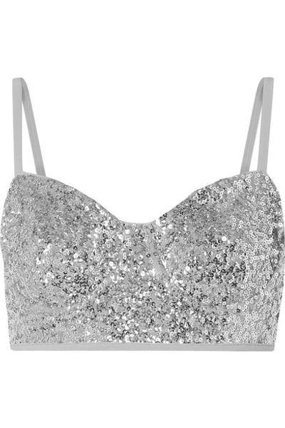 Norma Kamali Sequined Underwired Bikini Top In Silver