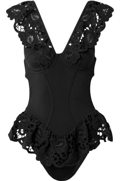 Agent Provocateur Daize Lace-trimmed Open-back Underwired Swimsuit In Black